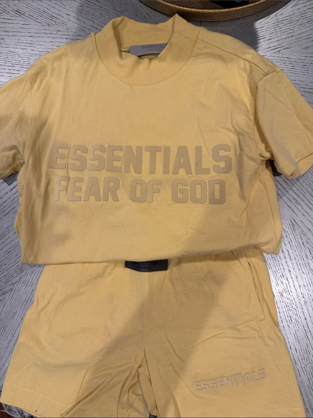 Fear of God Kids Pale Yellow Essentials Logo set